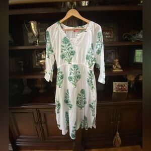 White and Green Floral Dress block print NWT